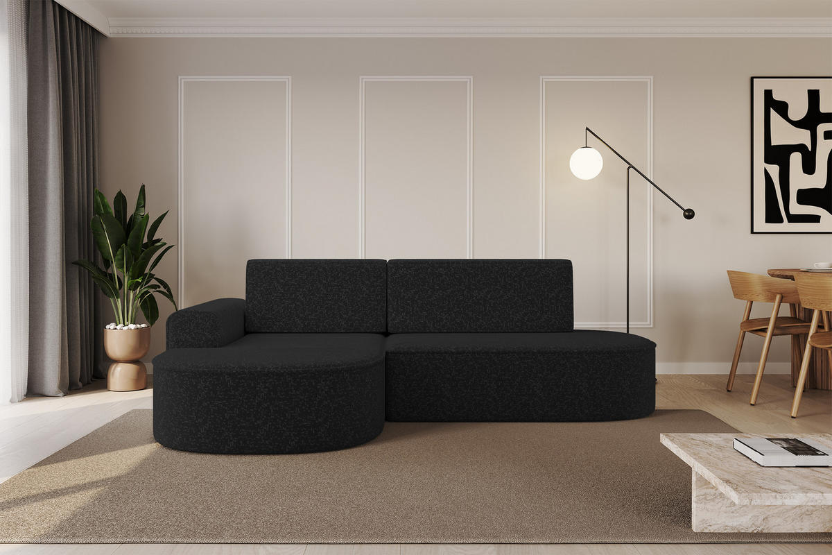 ECKSOFA mit Schlaffunktion und Bettkasten Ottomane Links MARI-L1-S - 283x167x85 cm Schwarz Tissu - Schwarz, Holzwerkstoff/Kunststoff (283/167cm) - ALTDECOR