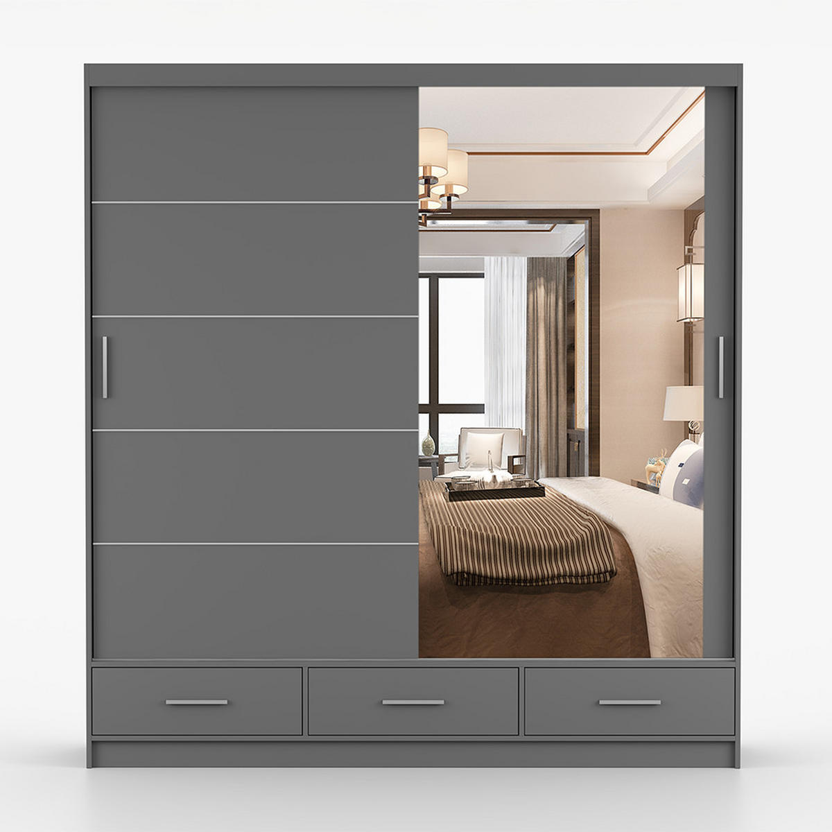 KLEIDERSCHRANK Florence 203 cm, 203/218/61, 2-türig, grau - Grau, Holzwerkstoff (203/218/61cm) - imoebel24