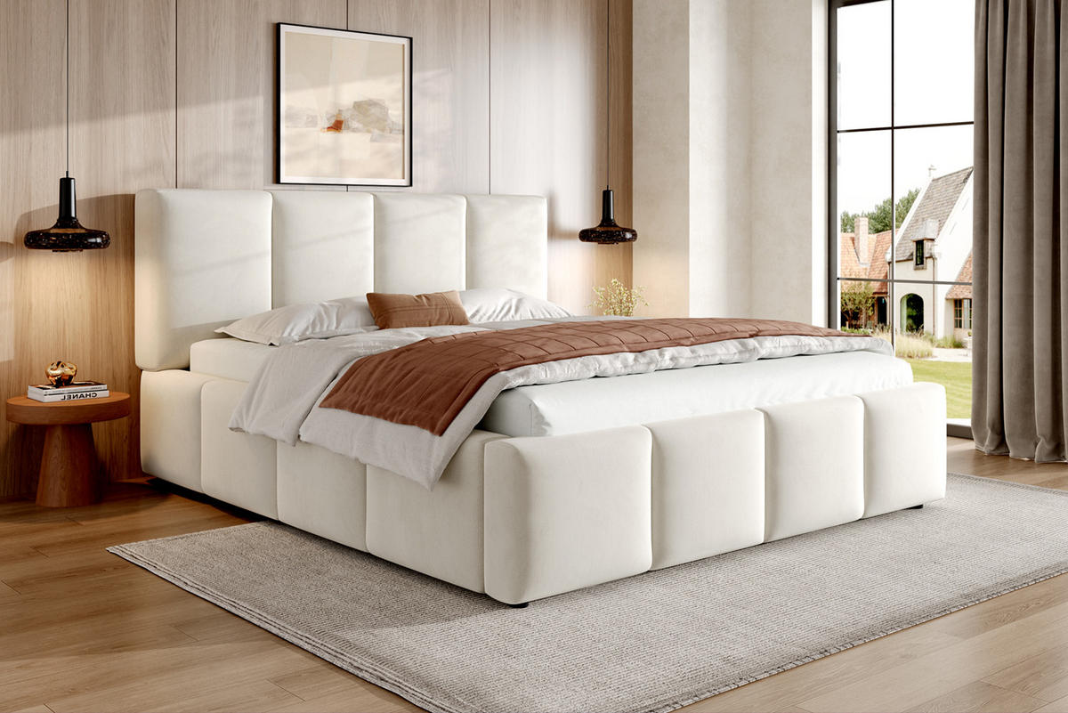 POLSTERBETT 180/200 cm mit Lattenrost, gepolstertem Kopfteil und Chenille-Bezug, Beige - Beige, Textil (180/200cm) - Redom