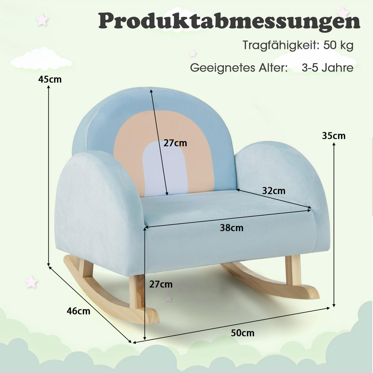 KINDERSOFA 51cm Blau - Blau, Textil (50/51/51cm) - COSTWAY