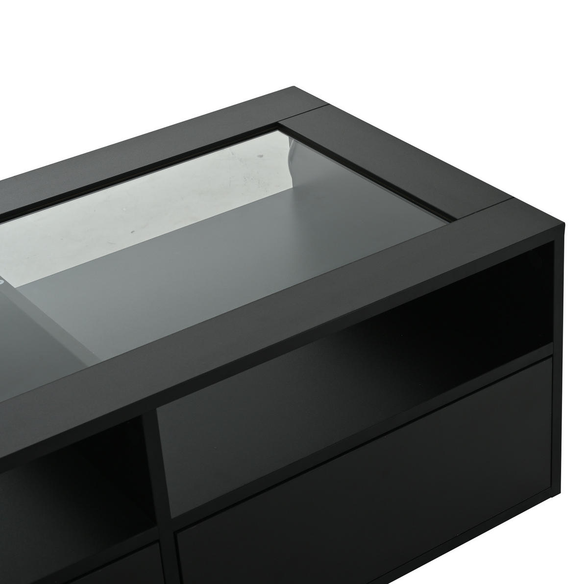 COUCHTISCH 100/50/35 cm Schwarz aus Glas und Spanplatte mit LED-Beleuchtung - Schwarz, Glas (100/50/35cm) - OKMYHOME