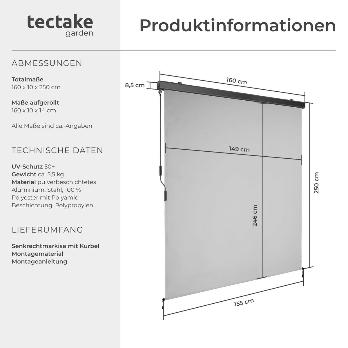 SENKRECHTMARKISE Eloise,inkl. Wandhaltern,hellgrau - Hellgrau, Kunststoff (160/250cm) - tectake