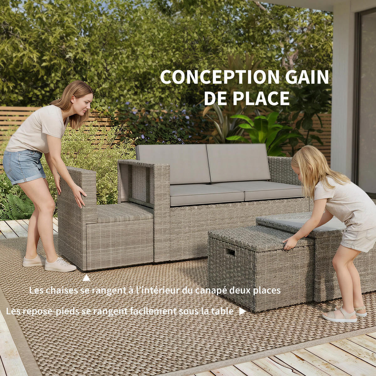 GARTENLOUNGE-SET 6tlg DE-13718 nestbar mit Glastisch Grau - Dunkelgrau, Metall - ComfortXL