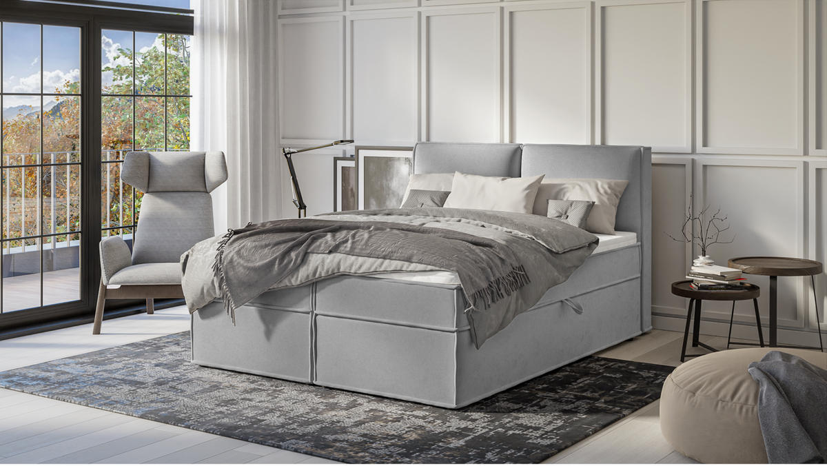 BOXBETT Eclipse 160/200 cm Grau Luxusmicrofaser - Schwarz/Grau, Holz/Kunststoff (160/200cm) - S-Style Möbel