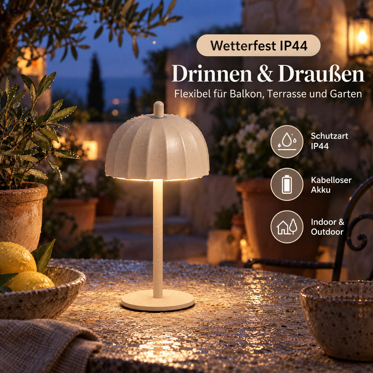 LED-TISCHLEUCHTE Umbrella schwarz 21cm Metall 2er-Set beige - Beige, Metall (10/10/21cm) - Northpoint