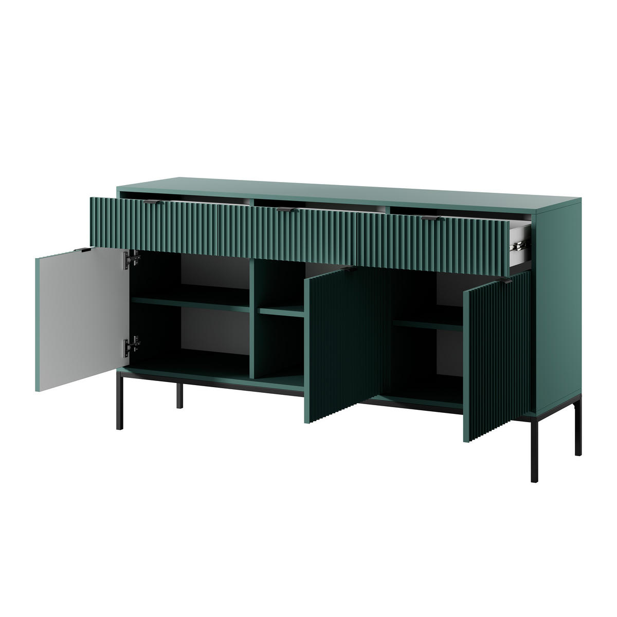SIDEBOARD STELLARE 154/83/39 cm mit 3 Schubladen 3 Türen Hellgrün - Schwarz/Hellgrün, Holzwerkstoff (154/83/39cm) - MASSENO