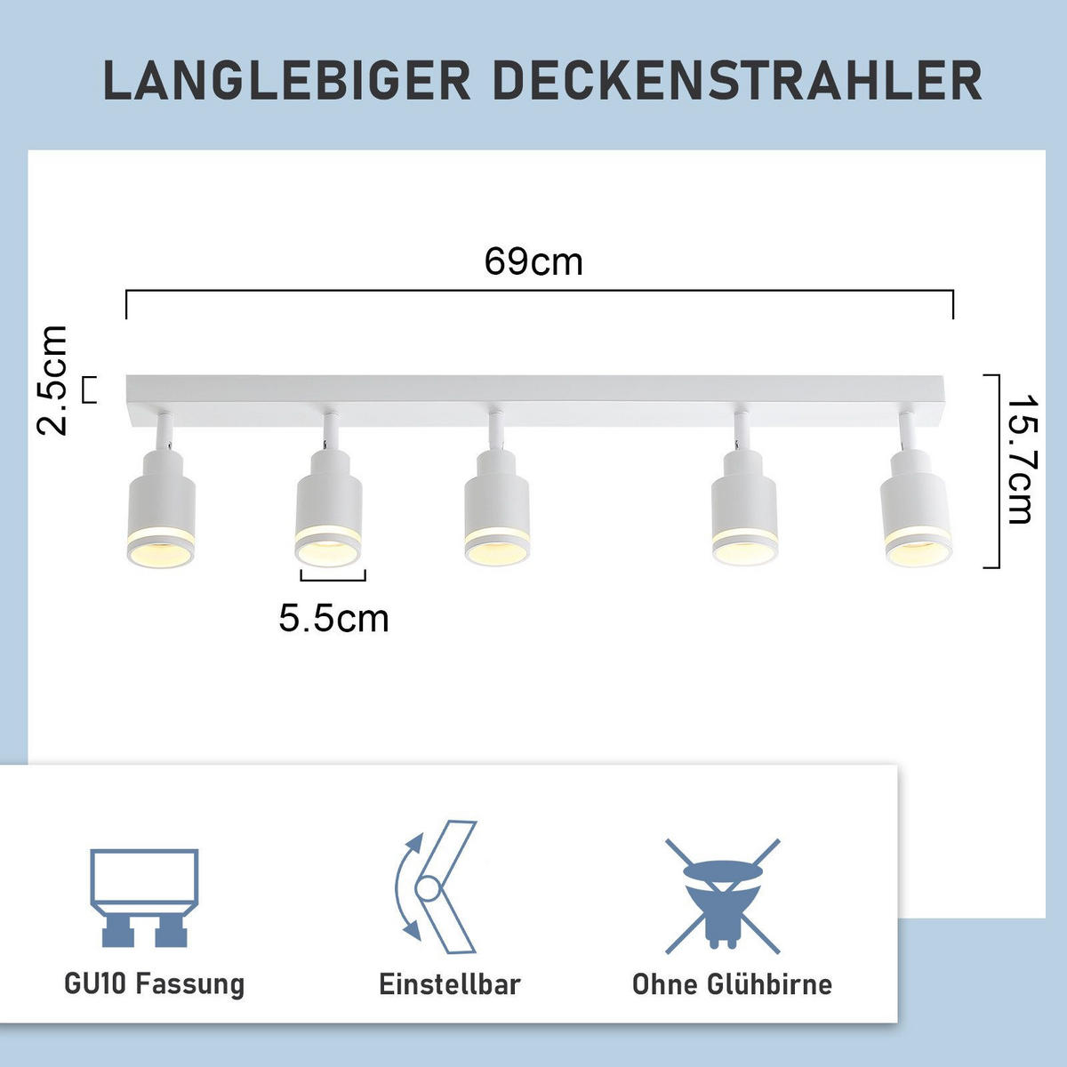 STRAHLER Mergentheim 5-flammig 69/5/15.7 cm - Weiß, Metall (69/5/15.7cm) - Nettlife