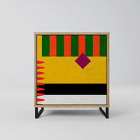 SIDEBOARD VIVID ART, Eichefarben, 57,5x42x67,5 cm, Schwarze Metall-Rahmenfüße - Eichefarben/Multicolor, Holzwerkstoff/Metall (57.5/67.5/42cm) - SpaceRebels