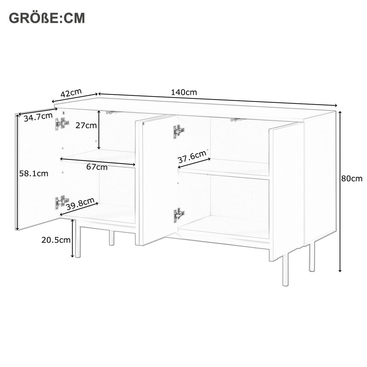 SIDEBOARD aus MDF mit 4 Türen und verstellbaren Einlegeböden Weiß - Weiß, Holzwerkstoff (140/80/42cm) - Modenvie