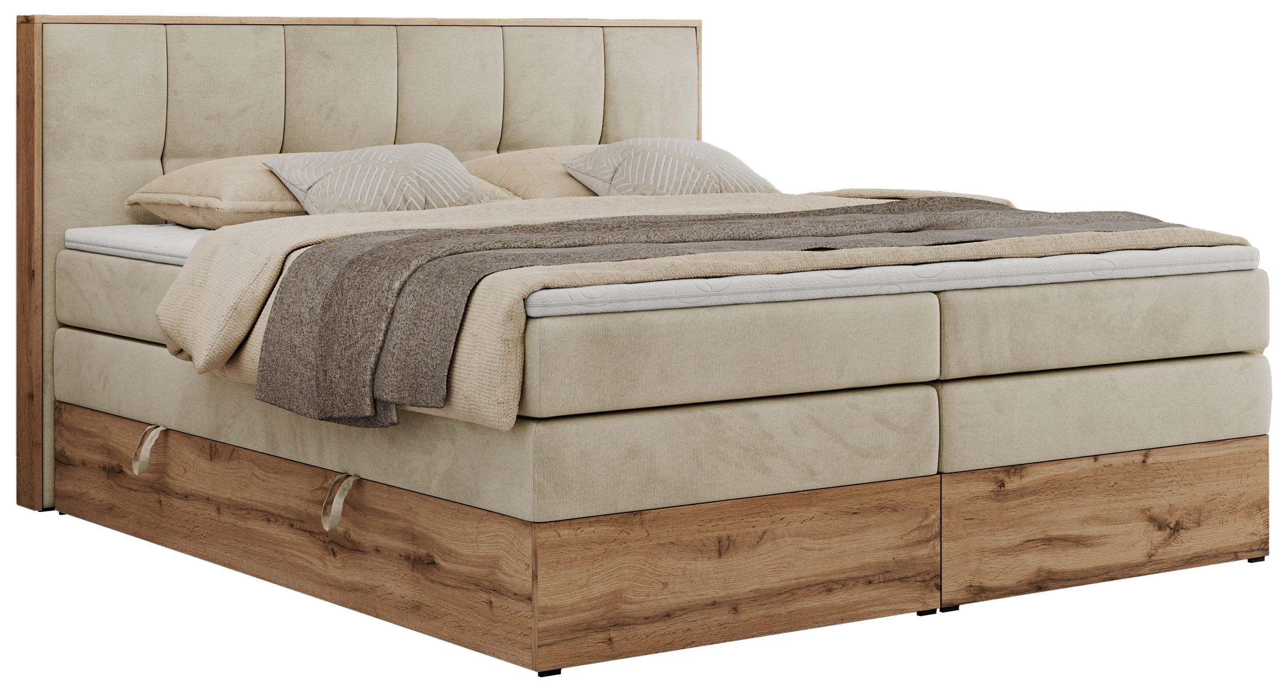 BOXSPRINGBETT ALBERO 1 KING 120/200 Beige Velvet - H3 - Beige, Holz/Textil (120/200cm) - MKS