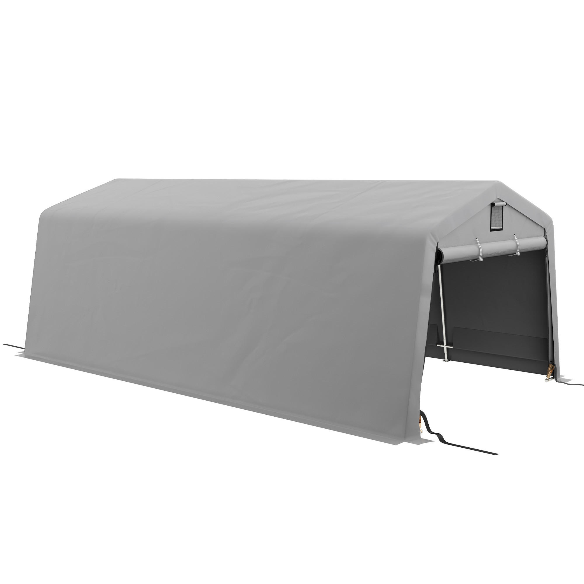 CARPORT DE-12604 620/330/240 cm 150 g/m² wasserdicht mit Rolltür Grau - Hellgrau, Kunststoff (330/240/618cm) - ComfortXL