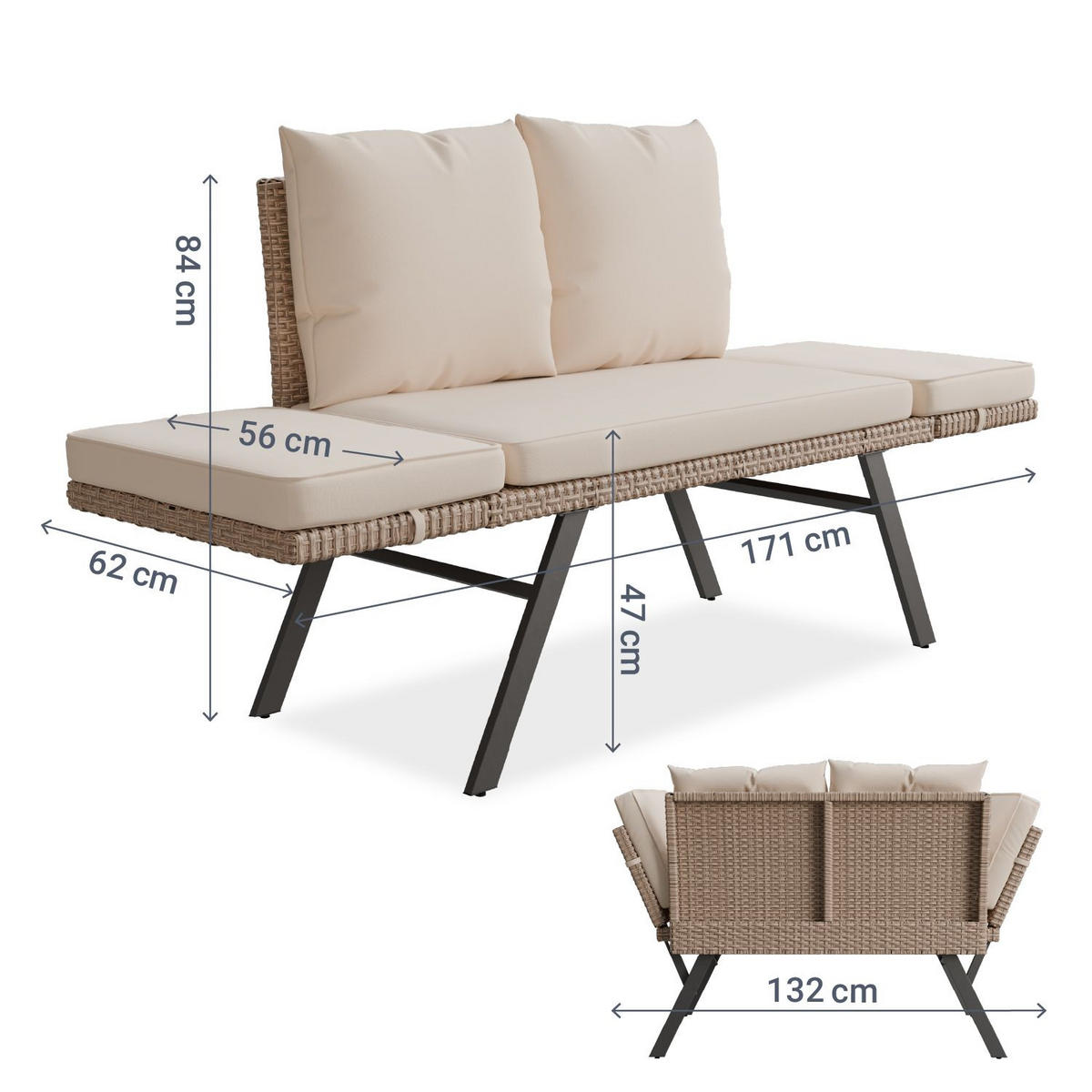 GARTENBANK Calvia klappbar creme/sand - Creme, Kunststoff/Metall - Juskys