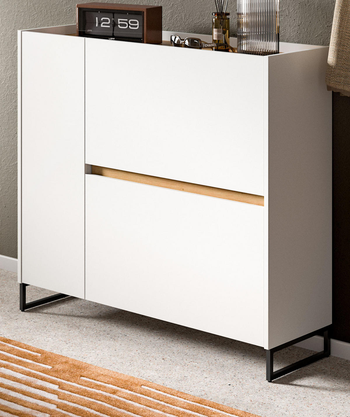 SCHUHKIPPER weiß und Artisan Eiche, Schuhschrank 110 x 94 cm, Soft-Close, Borga - Schwarz/Weiß, Holzwerkstoff/Metall (110/94/32cm) - Inn.Furn