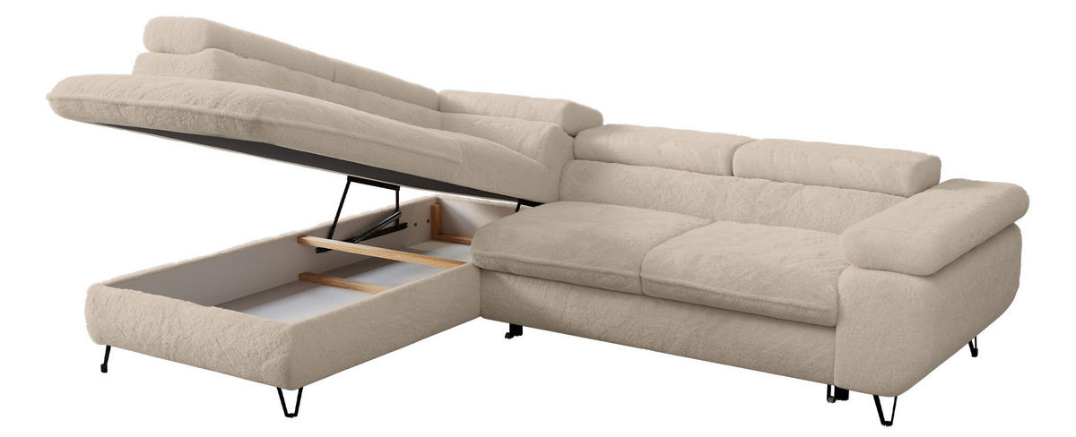 ECKSOFA PETER L Dunkelgrau Plüsch - Links Seite - Ecru/Schwarz, Textil/Metall (208/273cm) - MKS