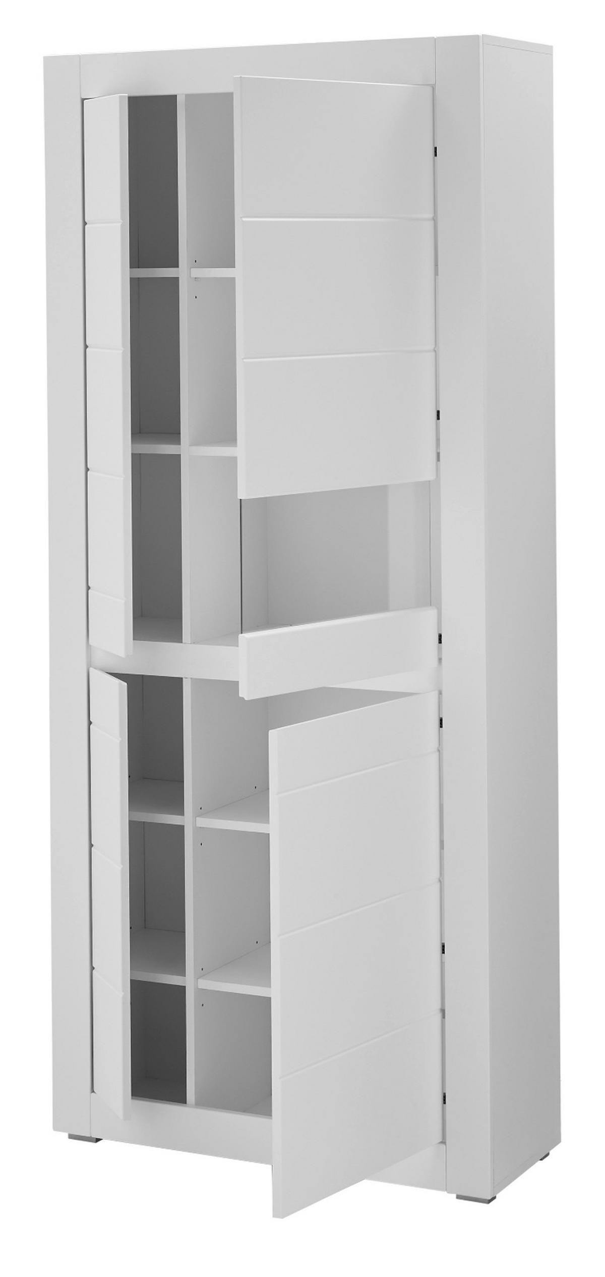 VITRINE weiß matt, Evoke Eiche, Vitrinenschrank mit Soft-Close, inklusive Beleuchtung - Eichefarben/Silberfarben, Holzwerkstoff/Kunststoff (85/198/35cm) - Furn.Design