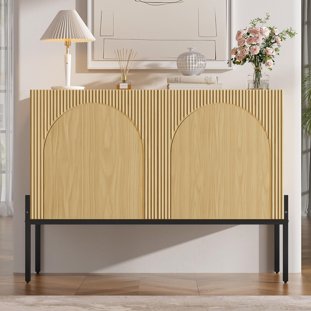 SIDEBOARD DE-37943 mit 2 Türen und Bogen-Design Holzfarbe - Naturfarben, Holzwerkstoff (100/75/40cm) - ComfortXL