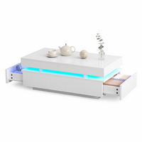 COUCHTISCH in Weiß Couchtisch mit 2 Schubladen, LED Hochglanz, Sofatisch für Wohnzimmer, B100/T50/H35cm - Weiß, Holzwerkstoff/Metall (50/100/35cm) - STILVORA