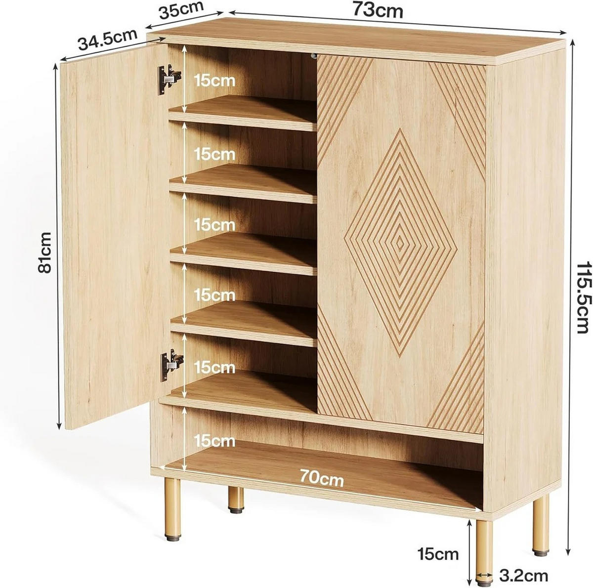 SCHUHSCHRANK 7-stufig Holz Natural - Naturfarben, Holz (35/115/73cm) - Beauniv