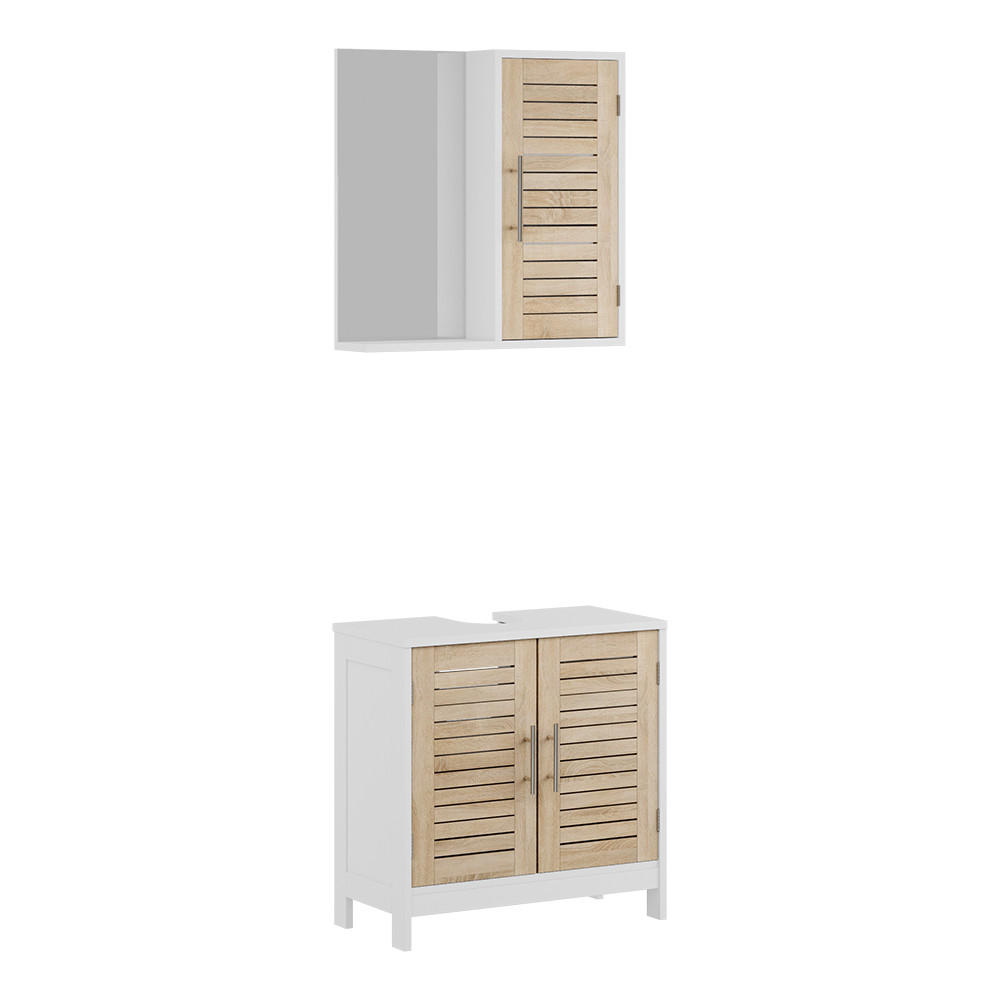 BADRUMSMÖBELSET Looma Vit/ek 2 delar Vit, Ekfärgad 60/60/29.6 cm