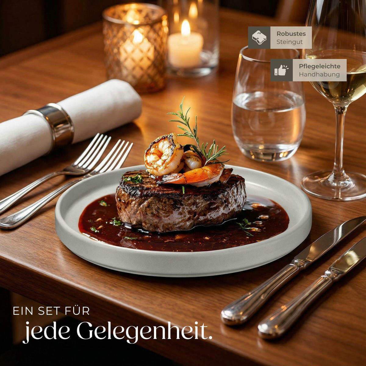 KOMBISERVICE Una, ineinander stapelbar, grau - Grau, Keramik (26/2.3/26cm) - tectake