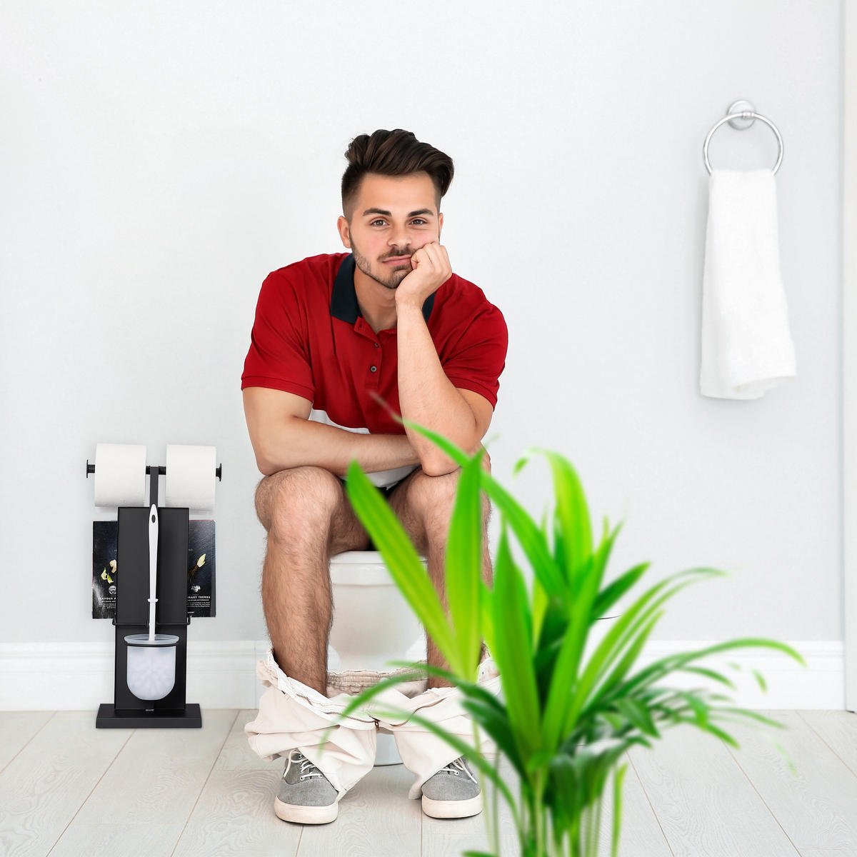 WC Garnitur - Schwarz, Kunststoff/Metall (25.5/70/20cm) - Relaxdays