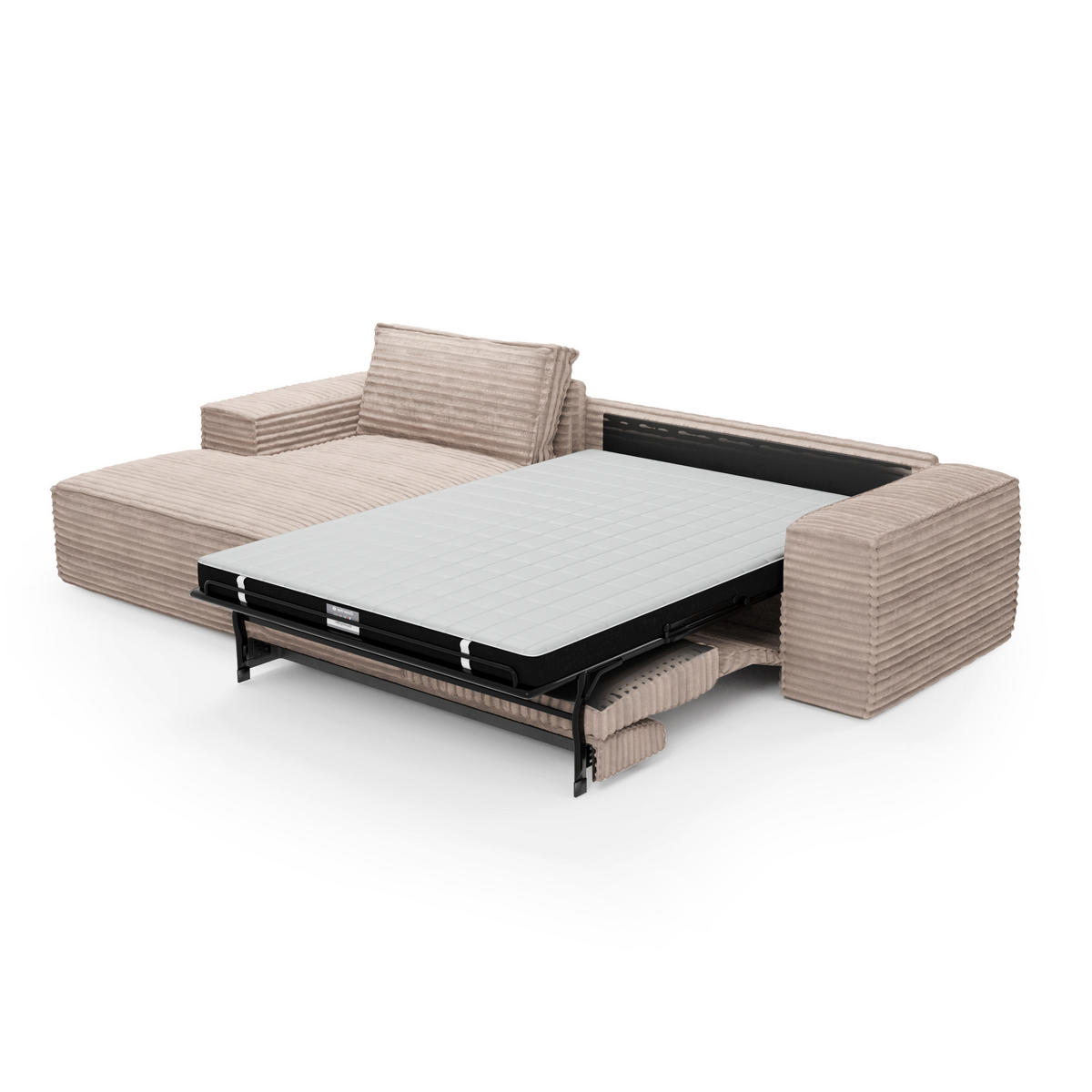 ECKSOFA LINKS Gerippter Samt Taupe 302cm - Taupe, Textil (165/302cm) - Sia Home