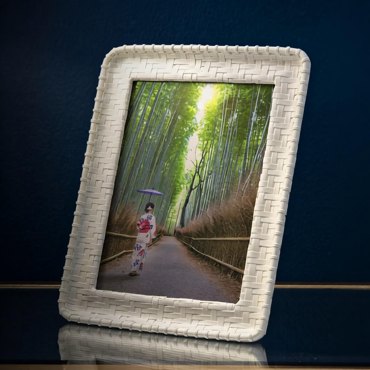 BILDERRAHMEN Bamboo Style, Fotoformat 15 x 20 cm, cremefarben, Polyresin und Glas, Rahmen 20,5 x 2 x 25,5 cm - Creme, Glas/Kunststoff (20.5/25.5/2cm) - Mauro Ferretti