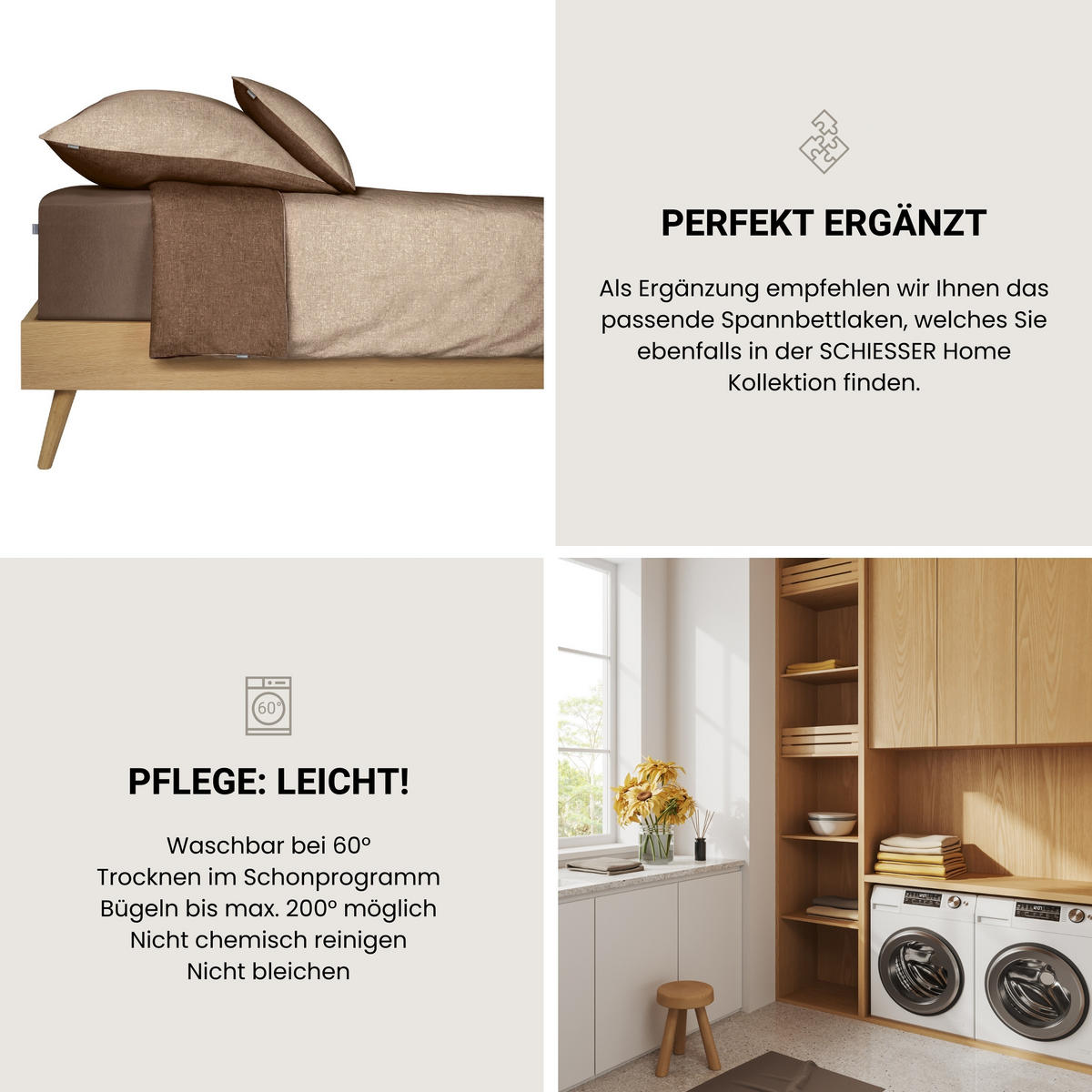 BETTWÄSCHESET Doubleface - Feinbiber - 2-teilig - 135 x 200 cm - Sand - Sandfarben, Textil (135/200cm) - SCHIESSER