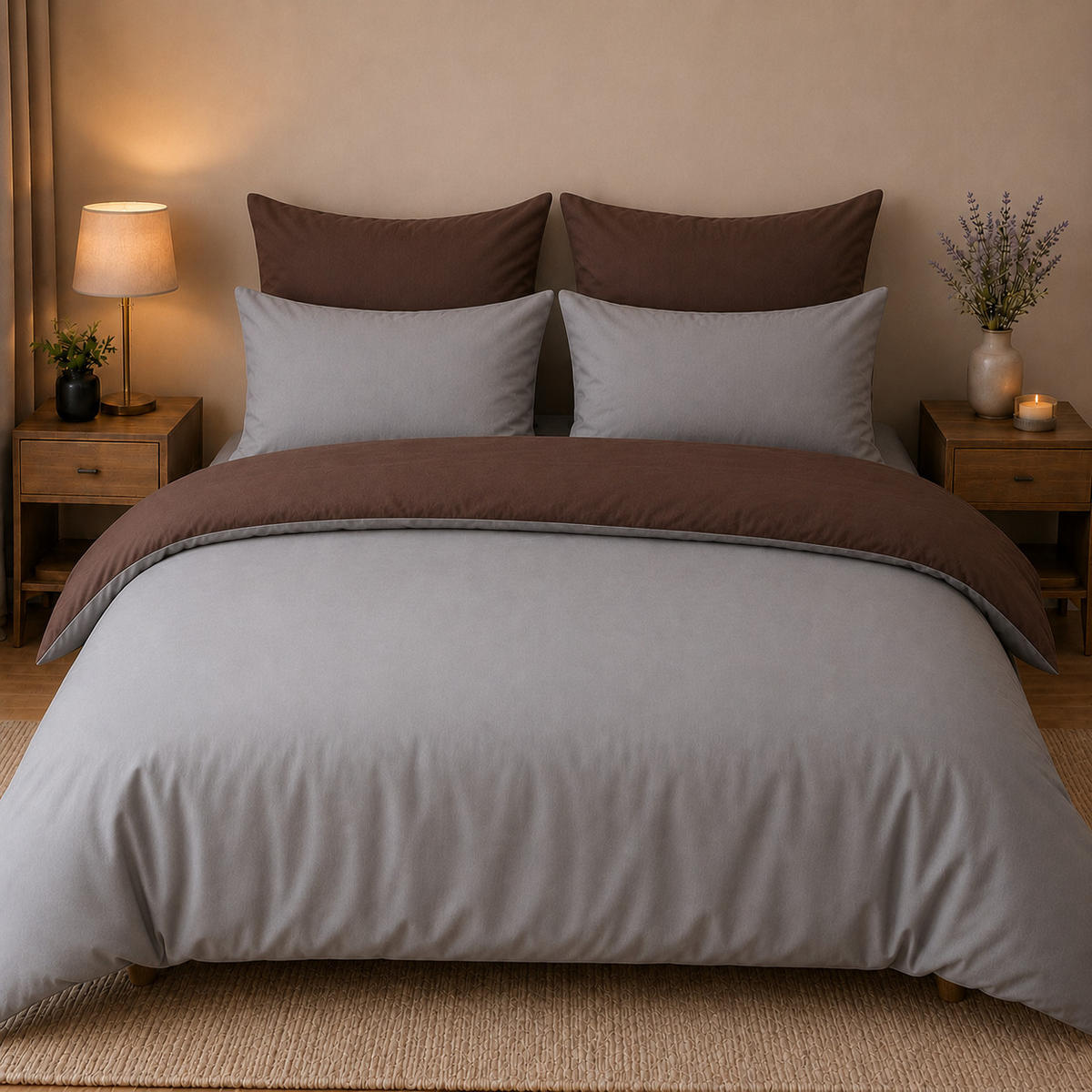 WENDEBETTWÄSCHE 5-teilig 200/200cm GRAU-BRAUN - Grau, Textil (200/200cm) - ROLFNERS