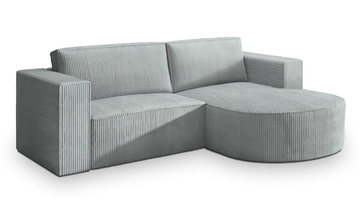 ECKSOFA SORELA P R-S Hellgrau Kordstoff mit Schlaffunktion - Hellgrau, Holz (263/174cm) - MASSENO