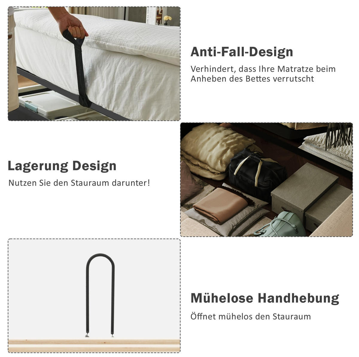 POLSTERBETT 180/200 cm mit Leselampe, USB- und Type-C-Anschluss sowie hydraulischem Stauraum, Grau - Grau, Textil (180/200cm) - Redom