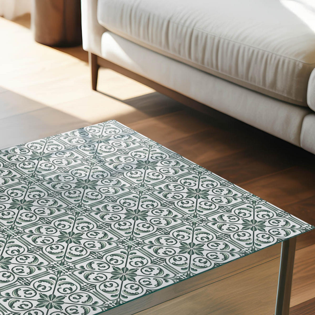 TISCHPLATTE 50x50 cm – Vintage-Stil - Grün, Glas (50/50/0.4cm) - Wallfluent