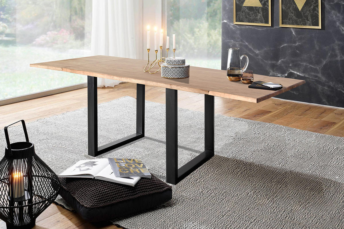 ESSTISCH LORE Holz Akazie - Schwarz/Naturfarben, Holz/Metall (140/90/77cm) - KAWOLA