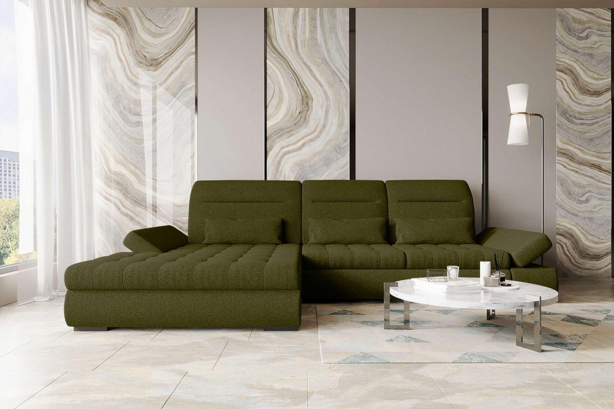ECKSOFA Toscana Plus Strukturstoff inkl. Schlaffunktion - Grün, Textil (179/300cm) - 99rooms