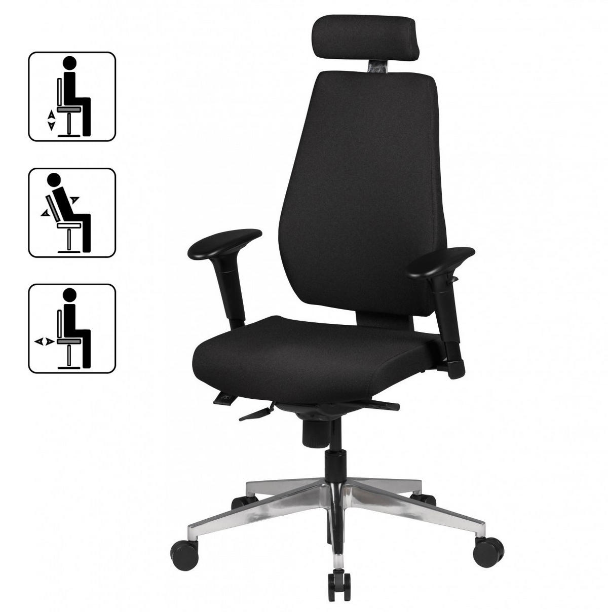 BÜROSTUHL Stoff mit verstellbarer Rückenlehne, Kopfstütze und Aluminiumfußkreuz KOMFORT PLUS - Silberfarben/Schwarz, Textil/Metall (70/141/60cm) - KADIMA DESIGN