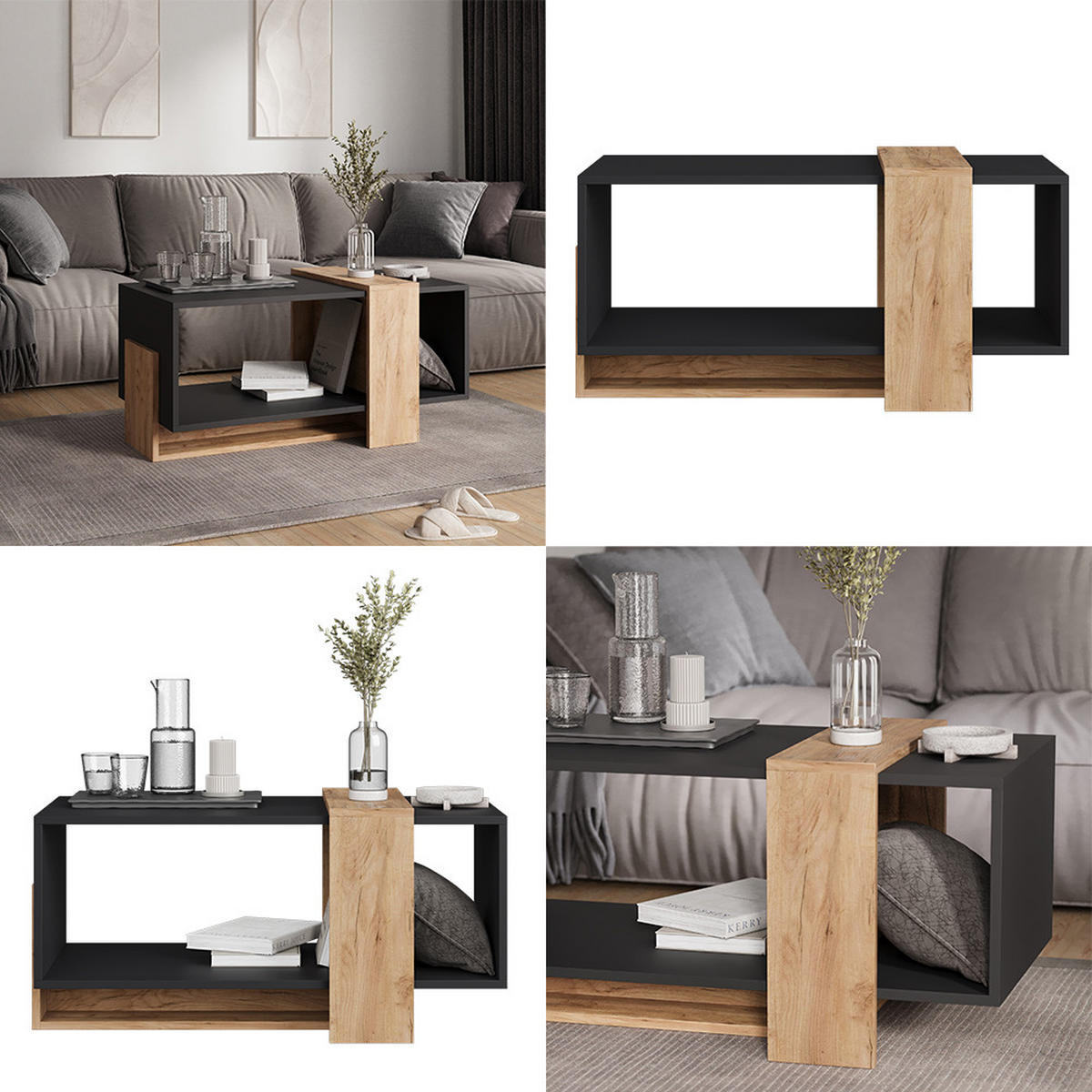 COUCHTISCH Aven Anthrazit/Goldkraft Eiche 91.8 x 49 cm - Honigeiche/Anthrazit, Holzwerkstoff (49/91.8/45cm) - Vicco