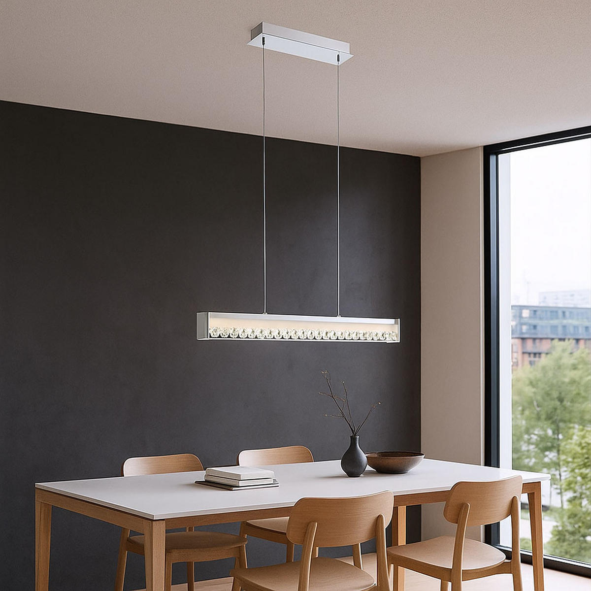 LED HÄNGELEUCHTE Glas Kristall Silber - Silberfarben, Glas (66/6.5/110cm)