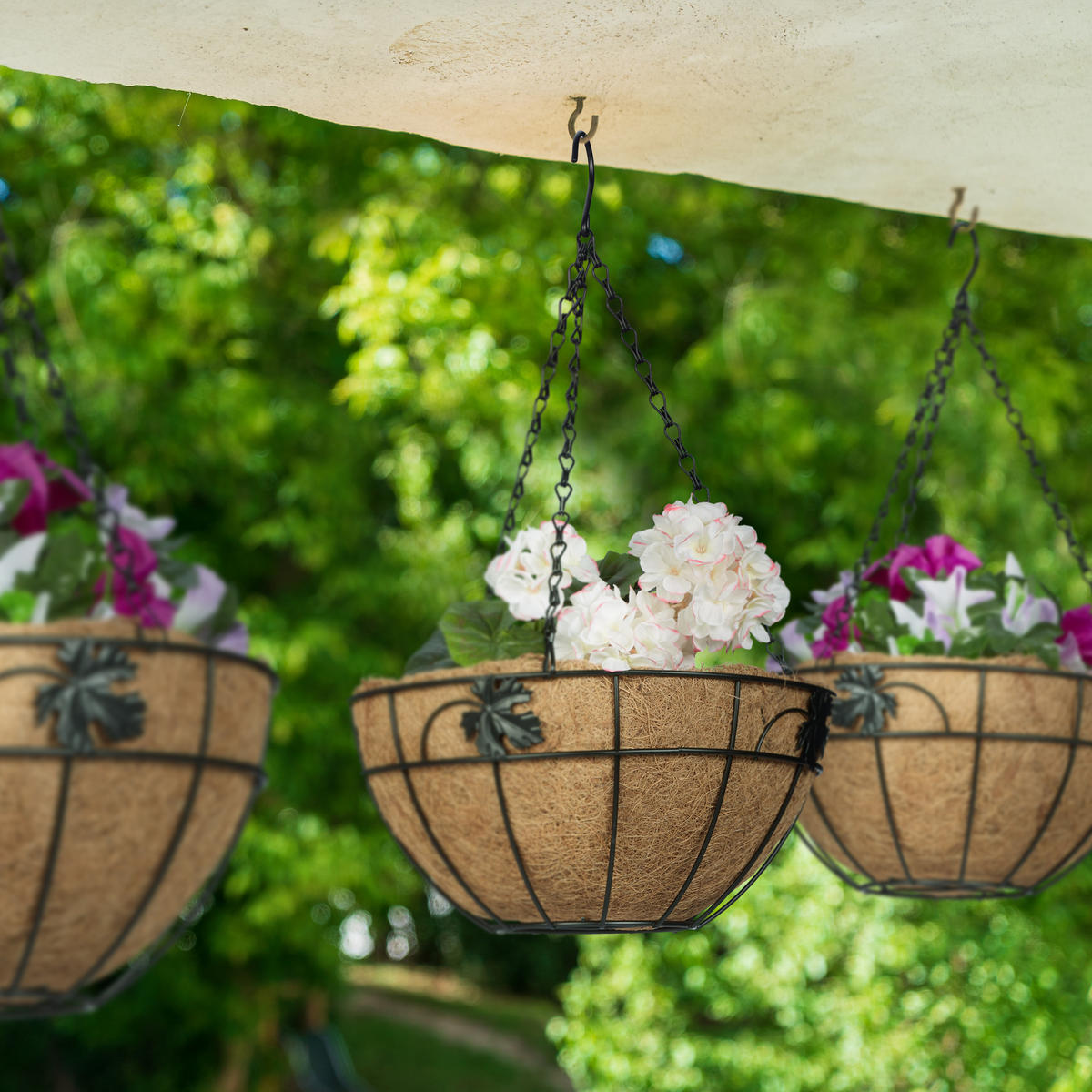 3XBLUMENAMPEL - Multicolor, Textil/Metall (31/48/31cm) - Relaxdays