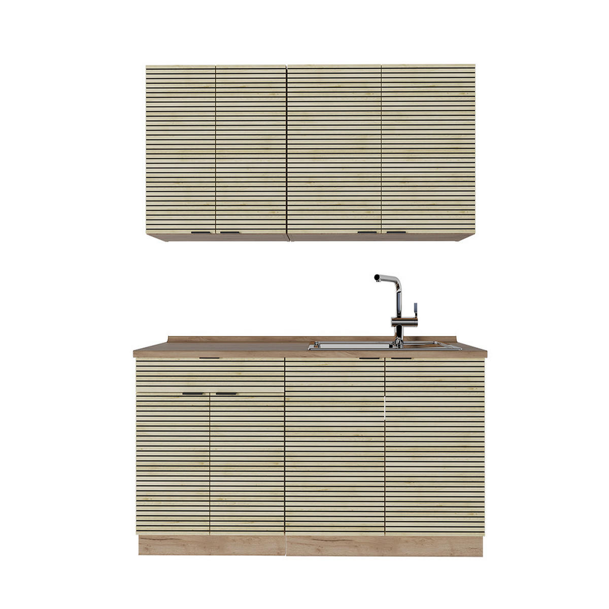 SINGLEKÜCHE Fame-Line Eiche Paneel/Goldkraft Eiche 140 cm , AP Marmor - Honigeiche/Hellbraun, Holzwerkstoff (140/81.6/60cm) - Vicco