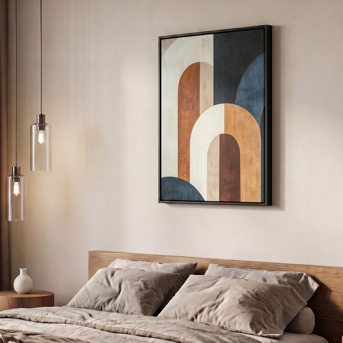 LEINWAND Bilder mit Rahmen - Abstrakt - Formen - Dunkelblau - 50x70 - Cognac, Textil (50/70cm) - MuchoWow
