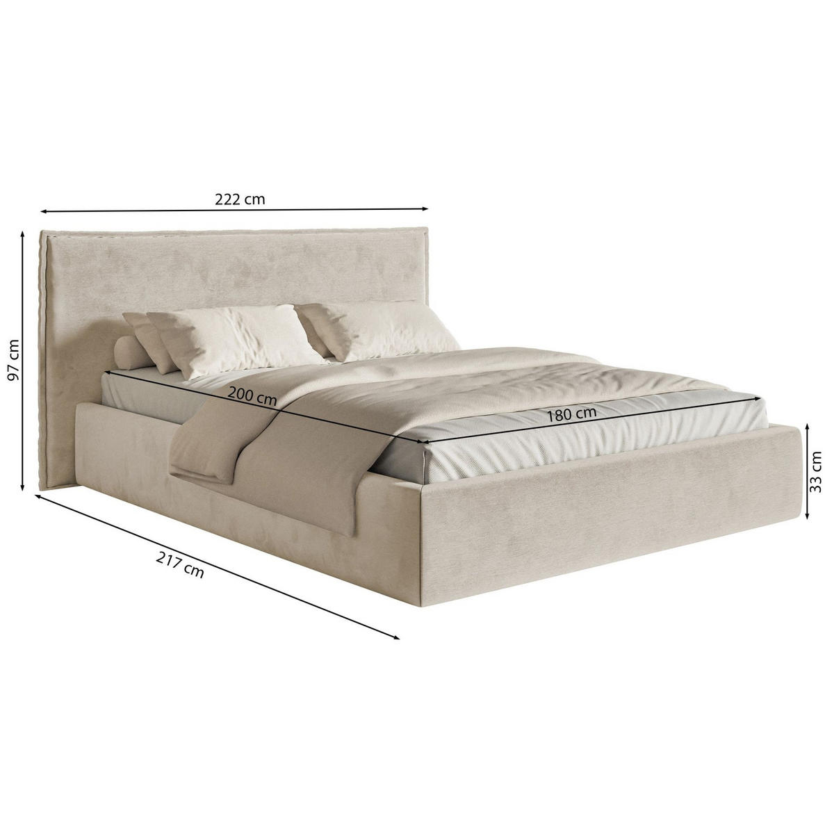 POLSTERBETT Softie Hellgrau Velours 180x200 - Hellgrau, Textil (180/200cm) - Selsey