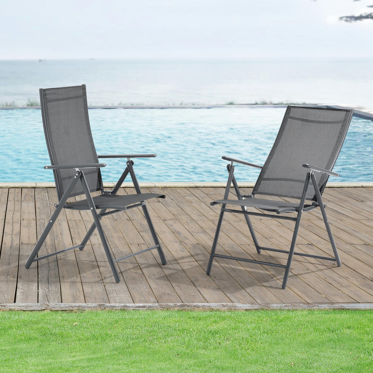 GARTENSTUHL-SET 2 TLG. Kalamata - Dunkelgrau, Metall (57/105/68cm) - [en.casa]