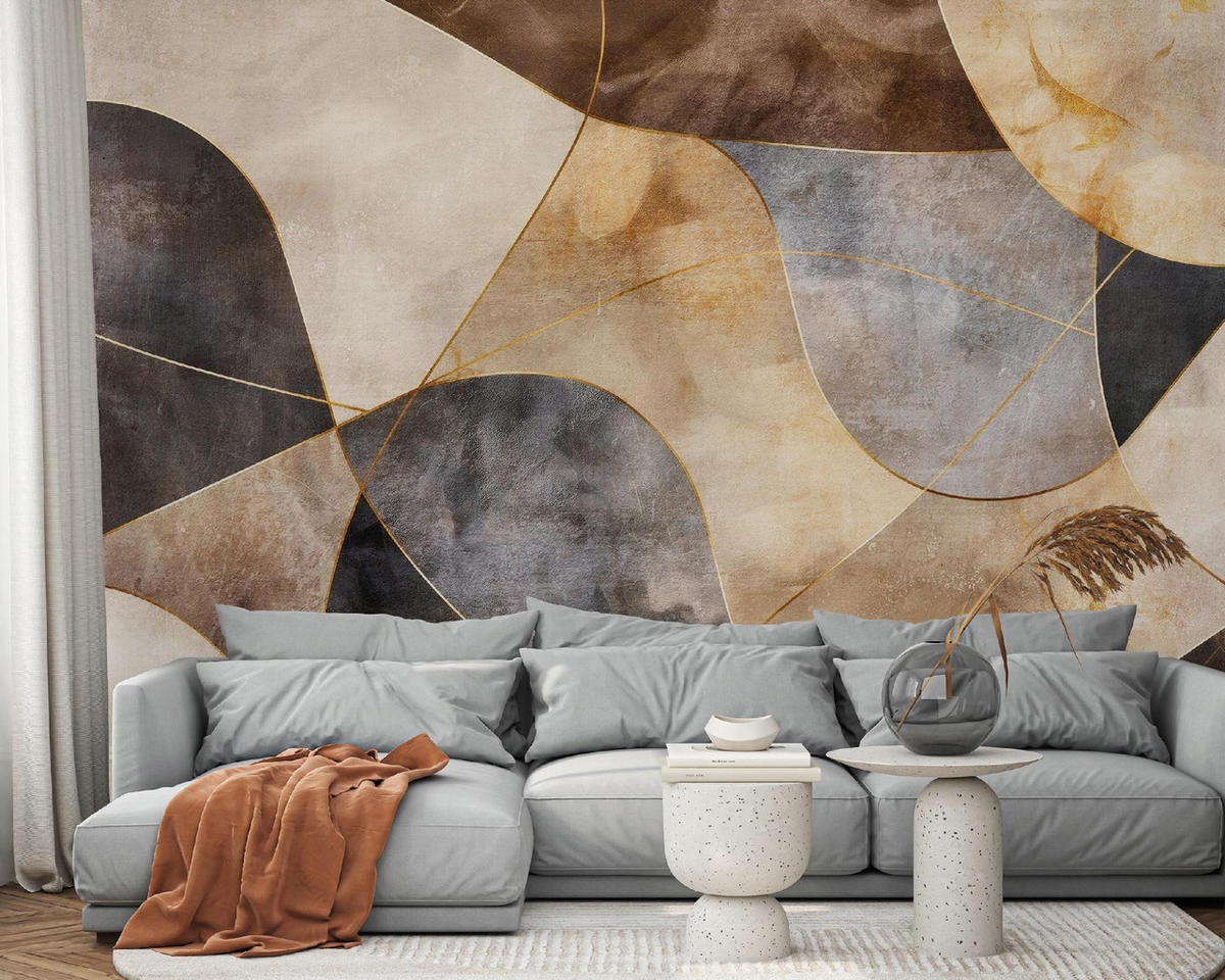 FOTOTAPETE Art Deco Abstrakt Beige 416x254 cm - Multicolor, Textil (416/254cm) - Wallarena