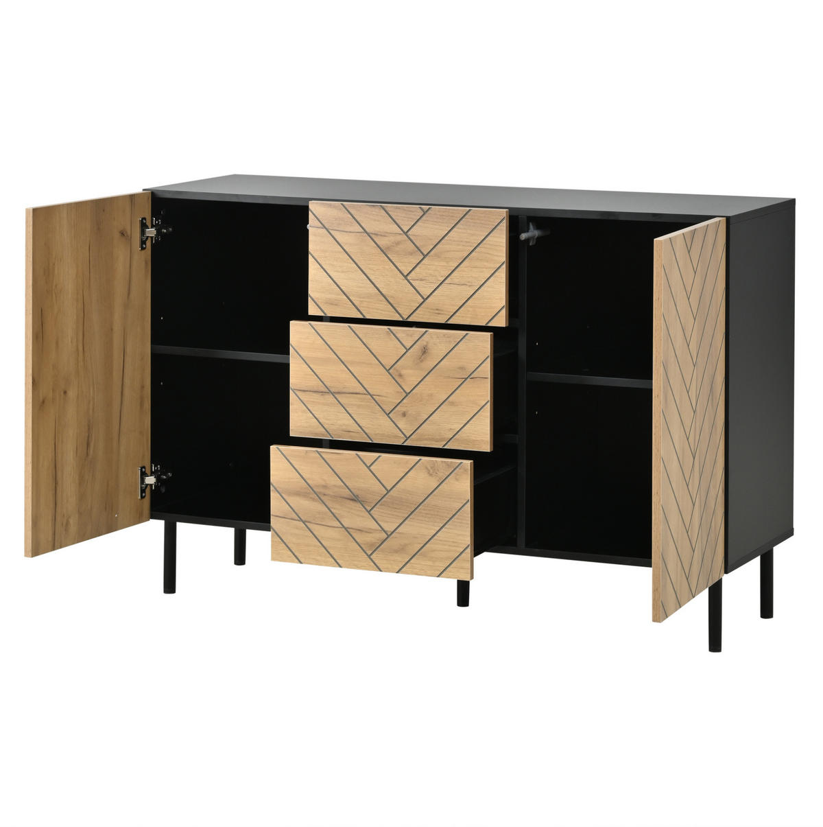 SIDEBOARD 120/40/76 cm Natur/Schwarz aus Spanplatte mit Stauraum - Naturfarben, Holzwerkstoff (120/76/40cm) - OKWISH
