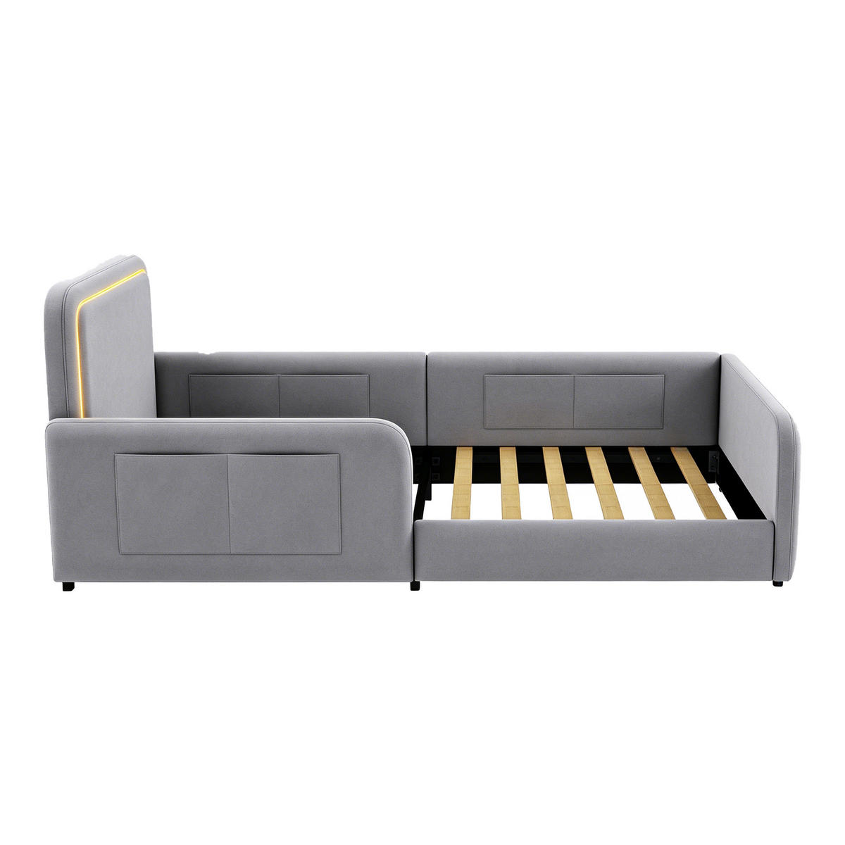 POLSTERBETT 90x200cm LED App Steuerung Seitentasche Grau - Grau, Textil (90/200cm) - FLIEKS