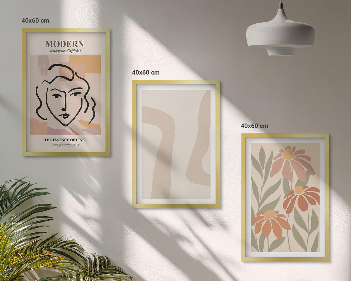 BILDER SET 3er Set - 40x60 cm Goldrahmen - Moderne abstrakte Frau - Goldfarben, Kunststoff (40/60cm) - TULUP