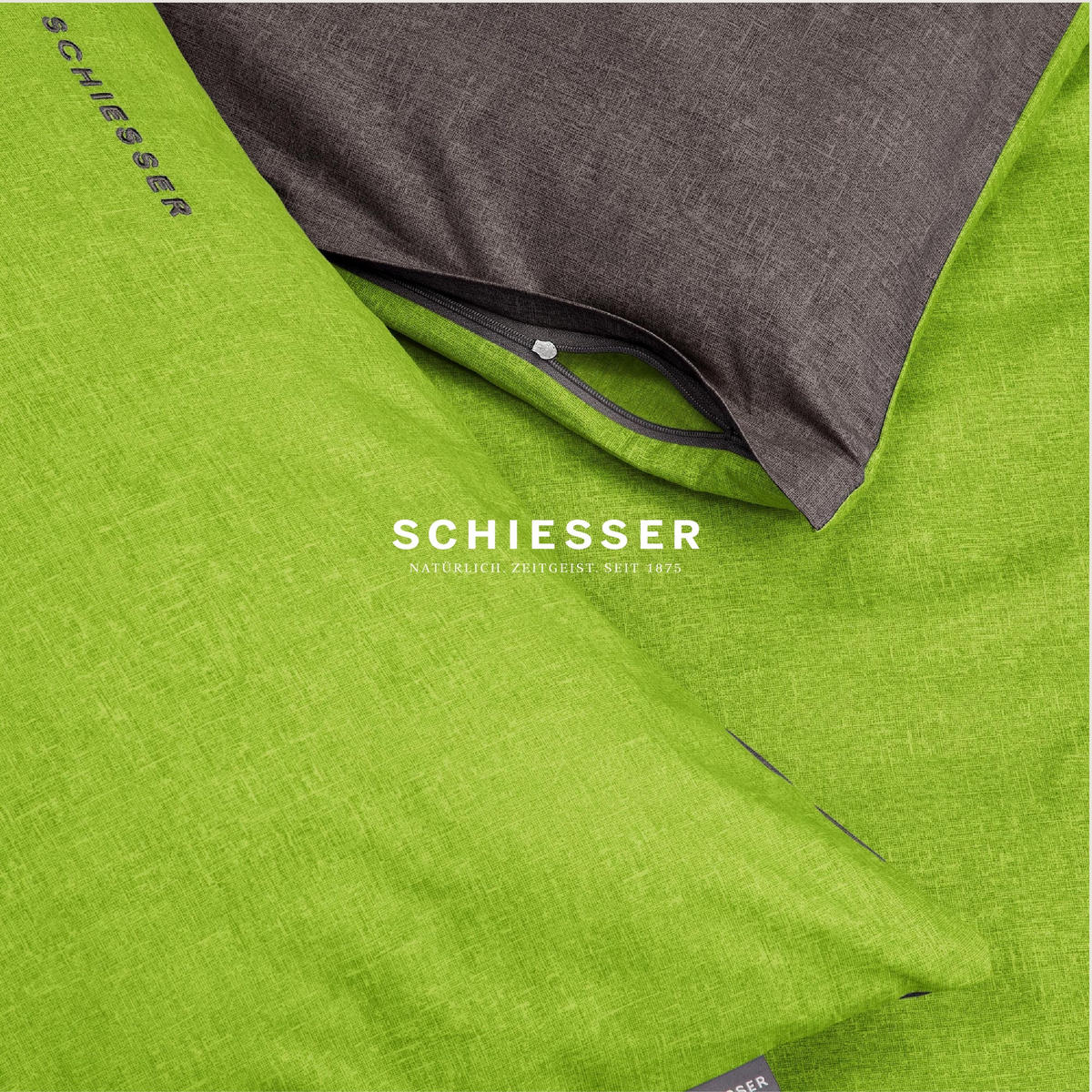 KISSENHÜLLENSET Doubleface - Renforcé - 2-teilig - 40 x 80 cm - Grün-Dunkelgrau - Dunkelgrau/Grün, Textil (40/80cm) - SCHIESSER