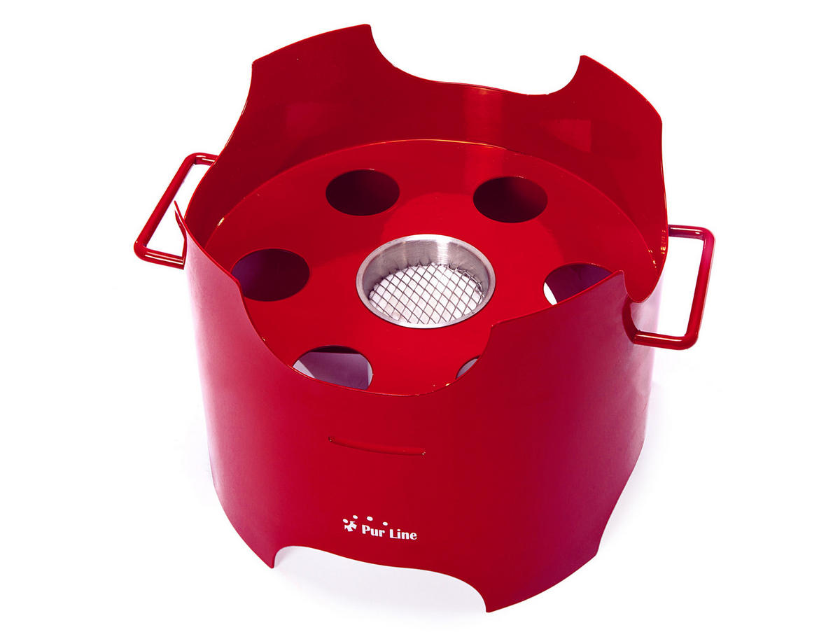BIOETHANOL-GRILL Rot inklusive 0.5 L-Tank mit Gusseisen-Plancha - Rot, Metall (32/26/32cm) - Purline
