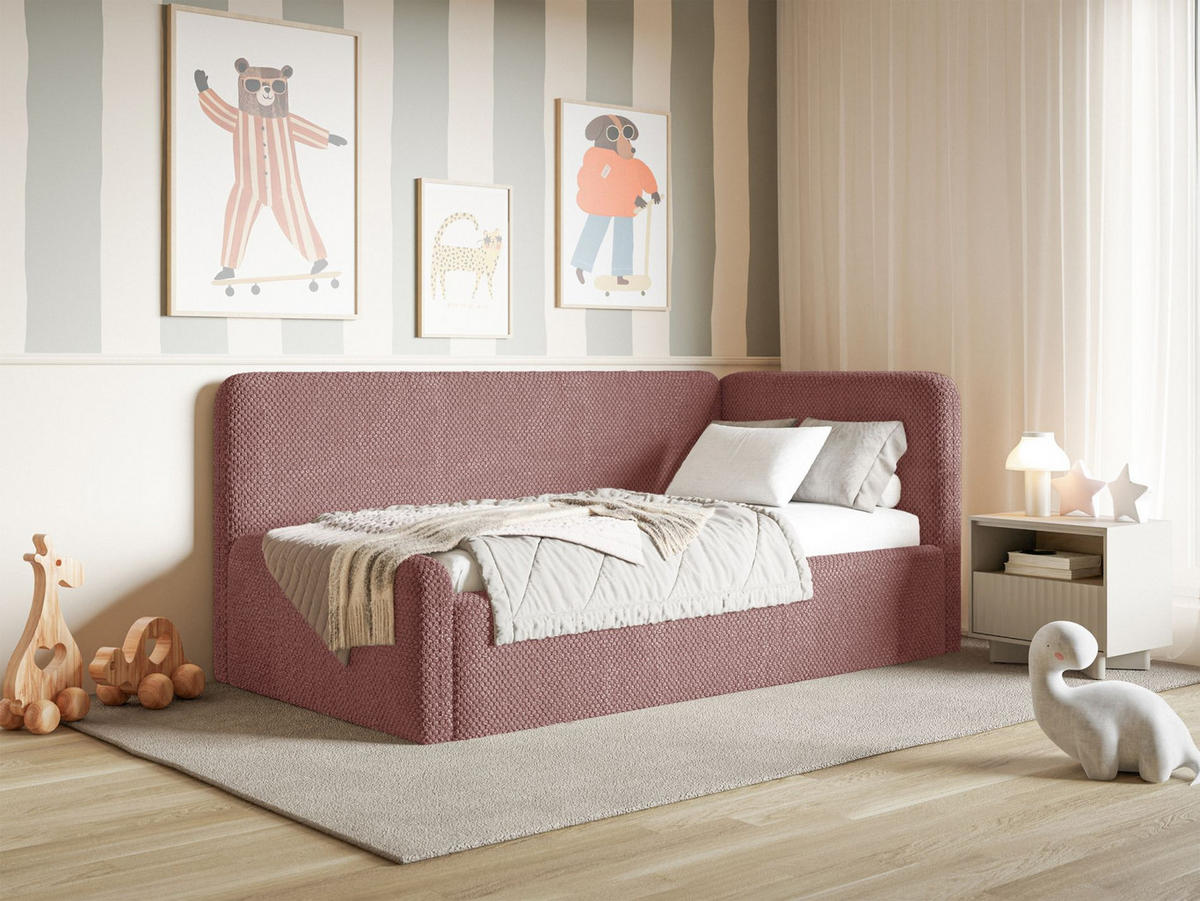 KINDERBETT Fanko Samt Rosa 90x200 cm - Pink/Schwarz, Kunststoff/Textil (90/200cm) - Selsey
