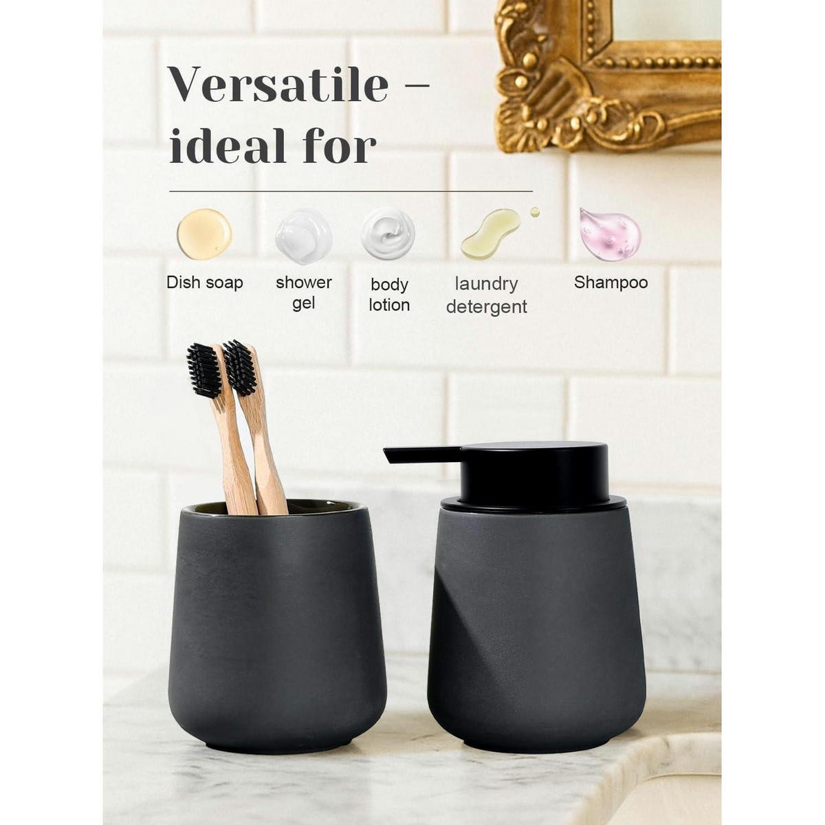 SEIFENSPENDER Keramik Grau 350 ml - Schwarz, Keramik (9.2/12.5/9.2cm)